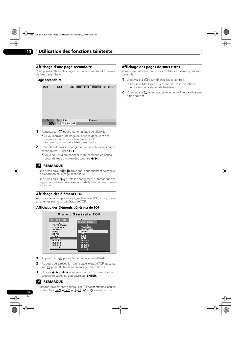 Utilisation des fonctions télétexte 13 | Pioneer PDP-436SXE User Manual | Page 114 / 176