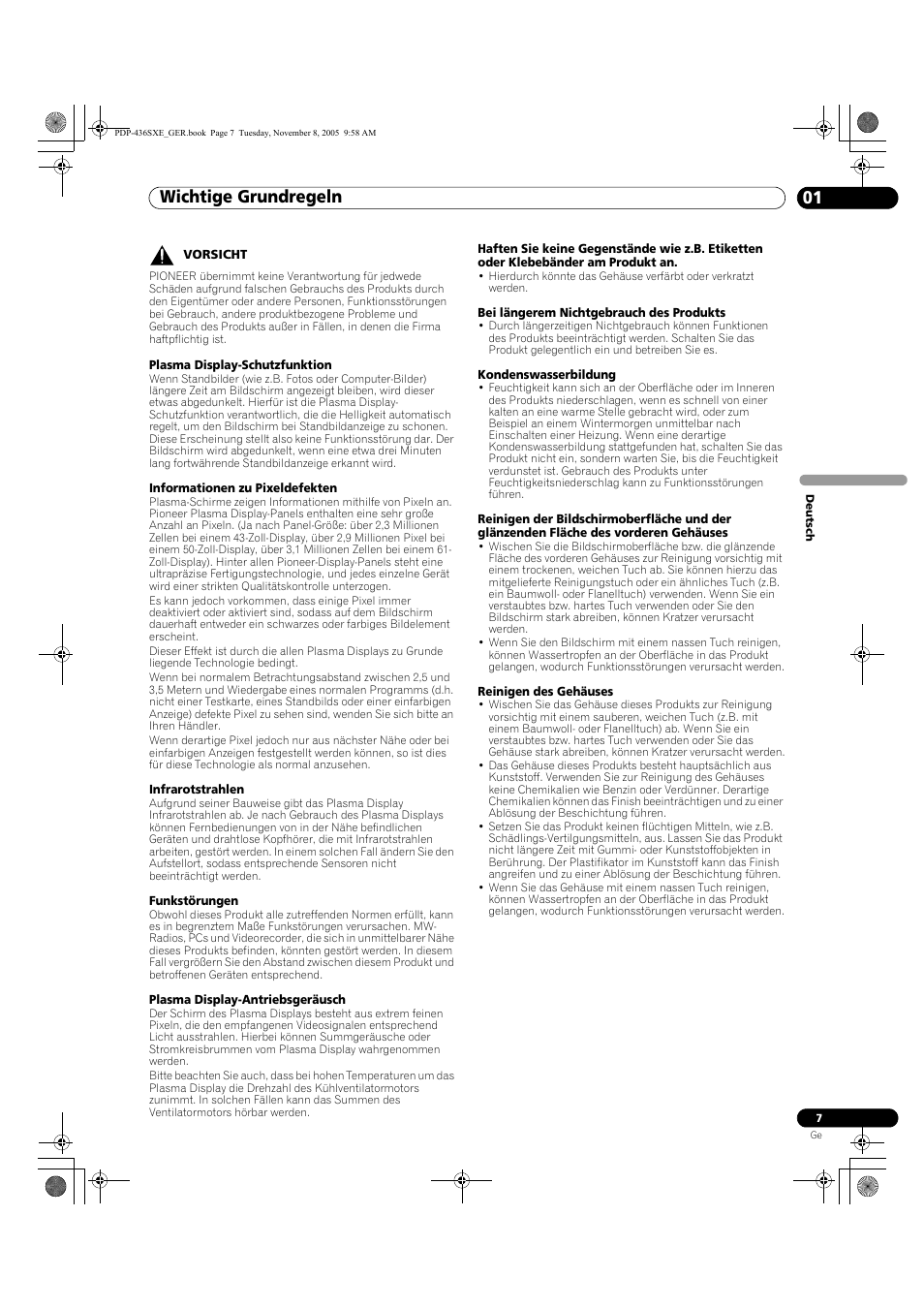 Wichtige grundregeln 01 | Pioneer PDP-436SXE User Manual | Page 123 / 176