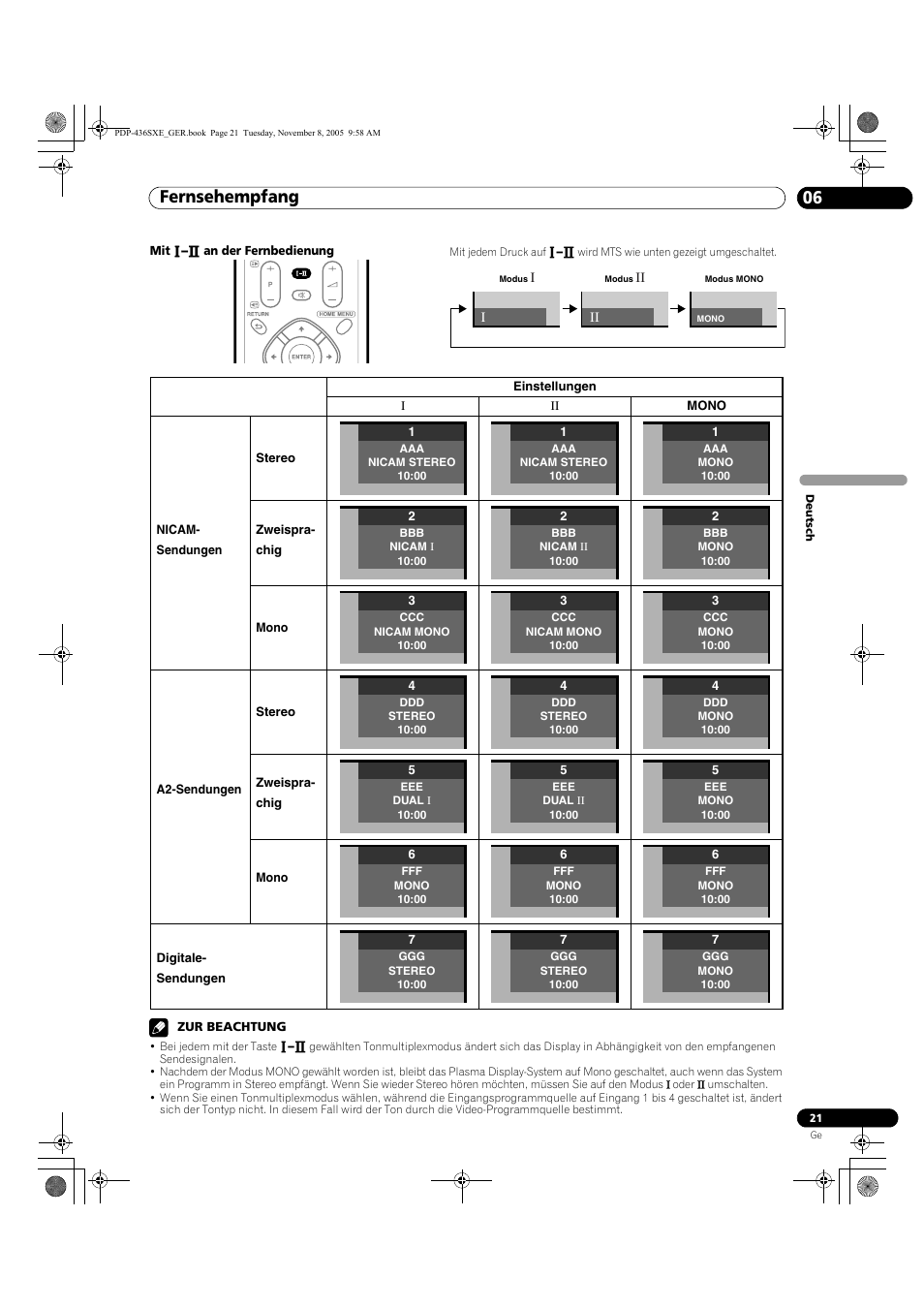 Fernsehempfang 06 | Pioneer PDP-436SXE User Manual | Page 137 / 176