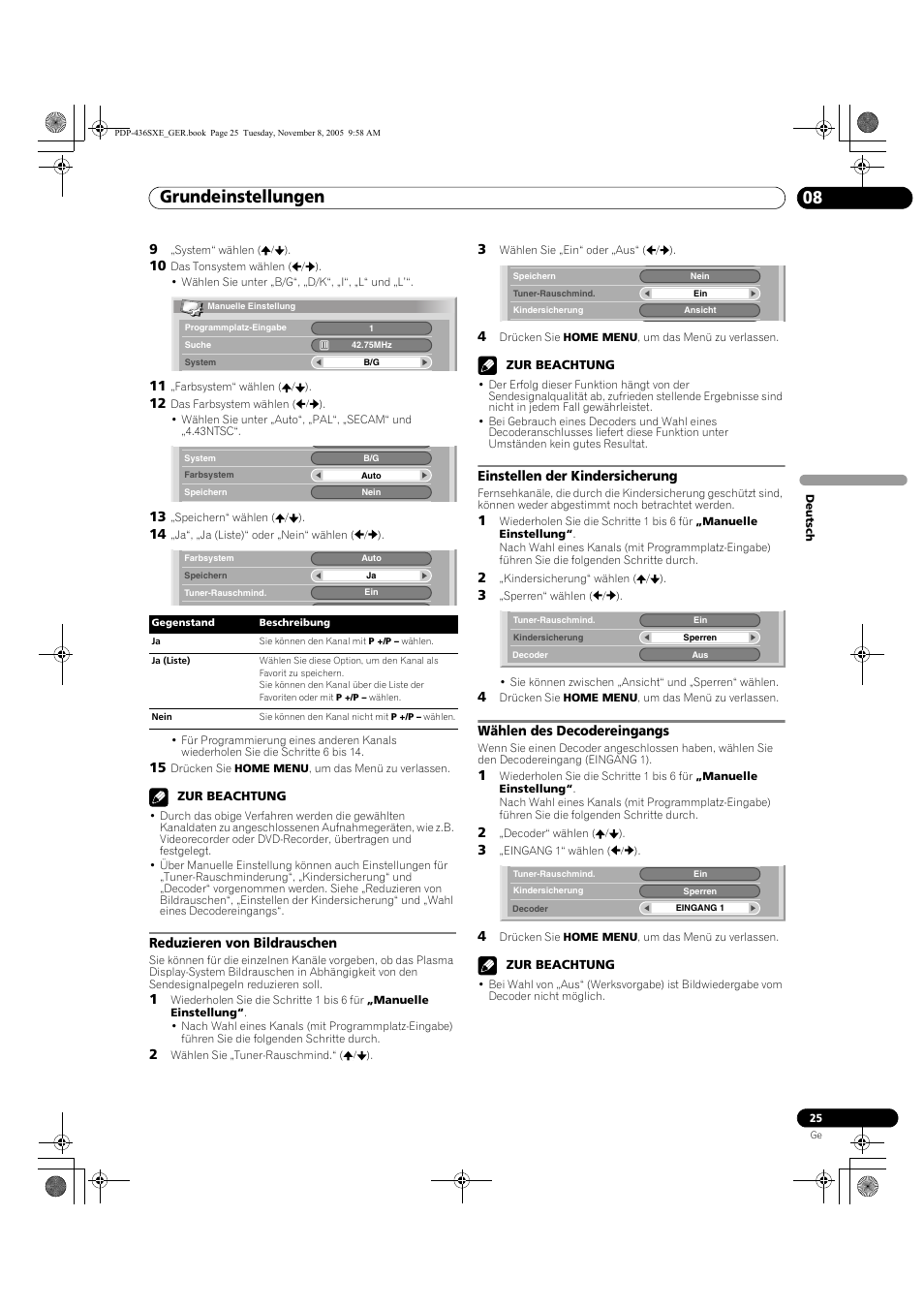 Grundeinstellungen 08 | Pioneer PDP-436SXE User Manual | Page 141 / 176