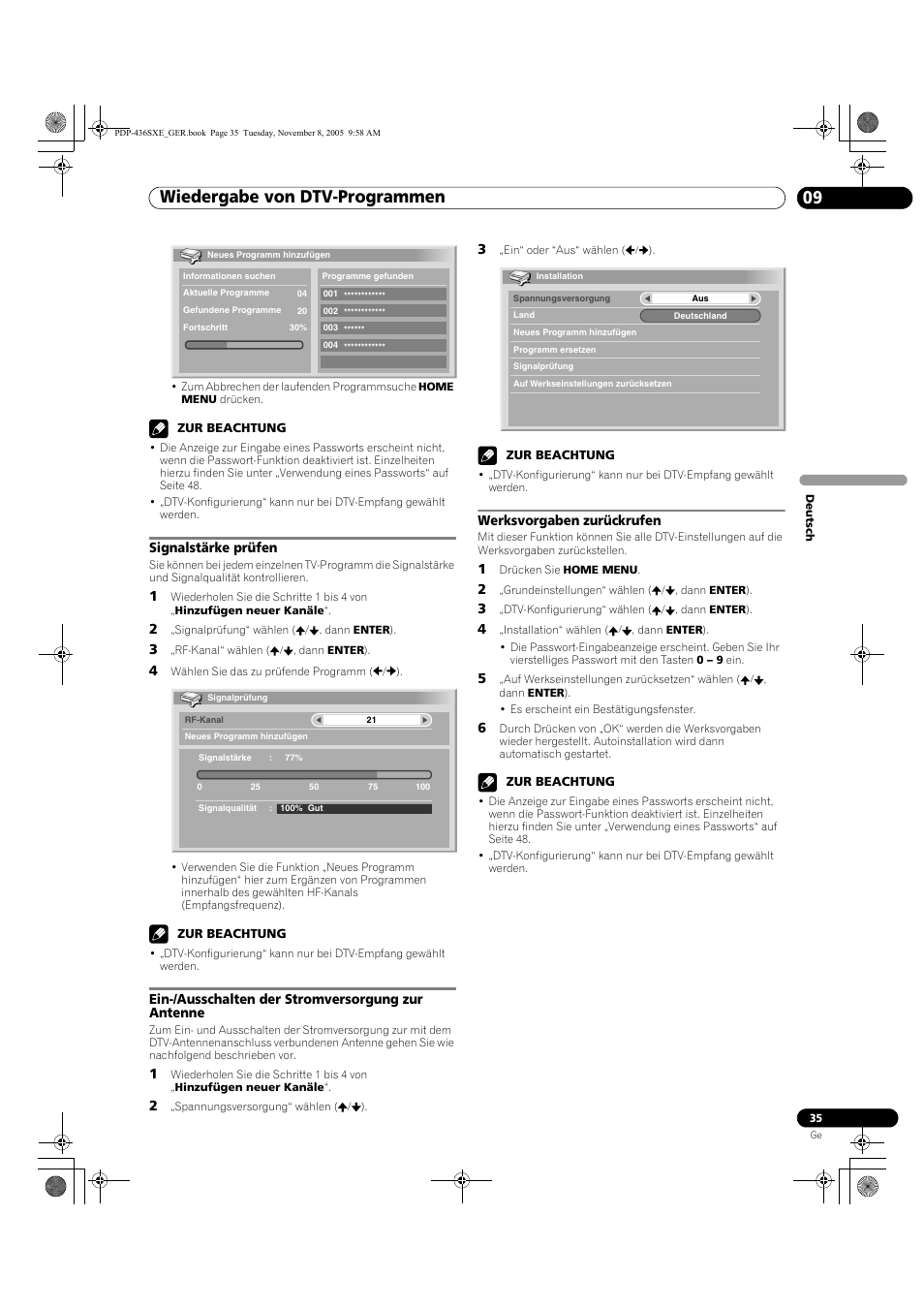 Wiedergabe von dtv-programmen 09 | Pioneer PDP-436SXE User Manual | Page 151 / 176