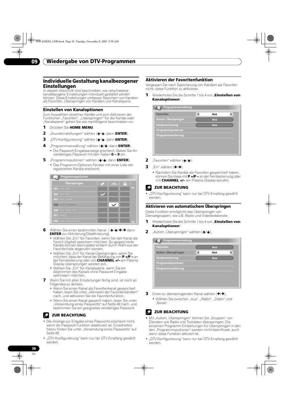 Aktivieren von automatischem überspringen, Wiedergabe von dtv-programmen 09 | Pioneer PDP-436SXE User Manual | Page 152 / 176