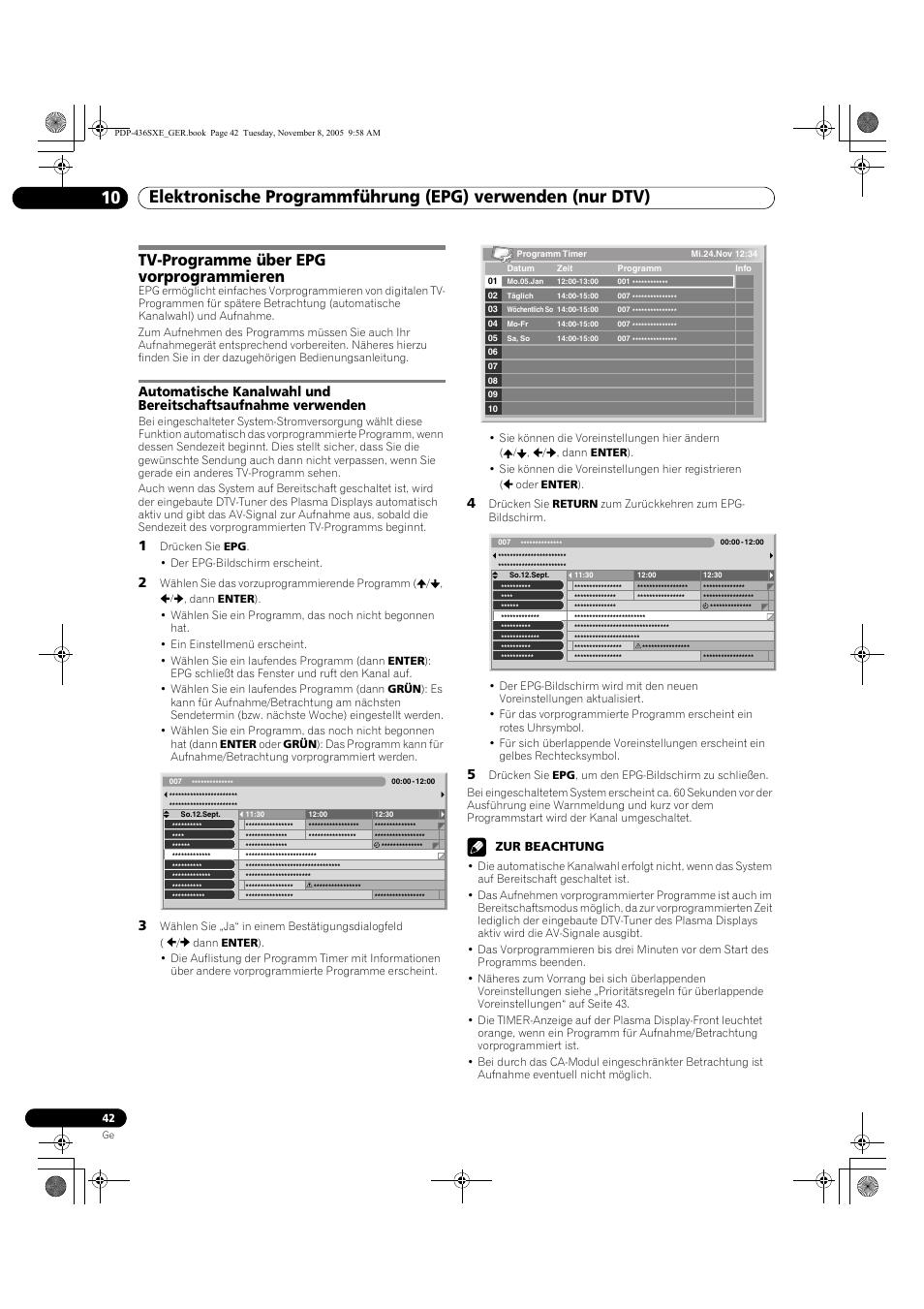 Tv-programme über epg vorprogrammieren | Pioneer PDP-436SXE User Manual | Page 158 / 176