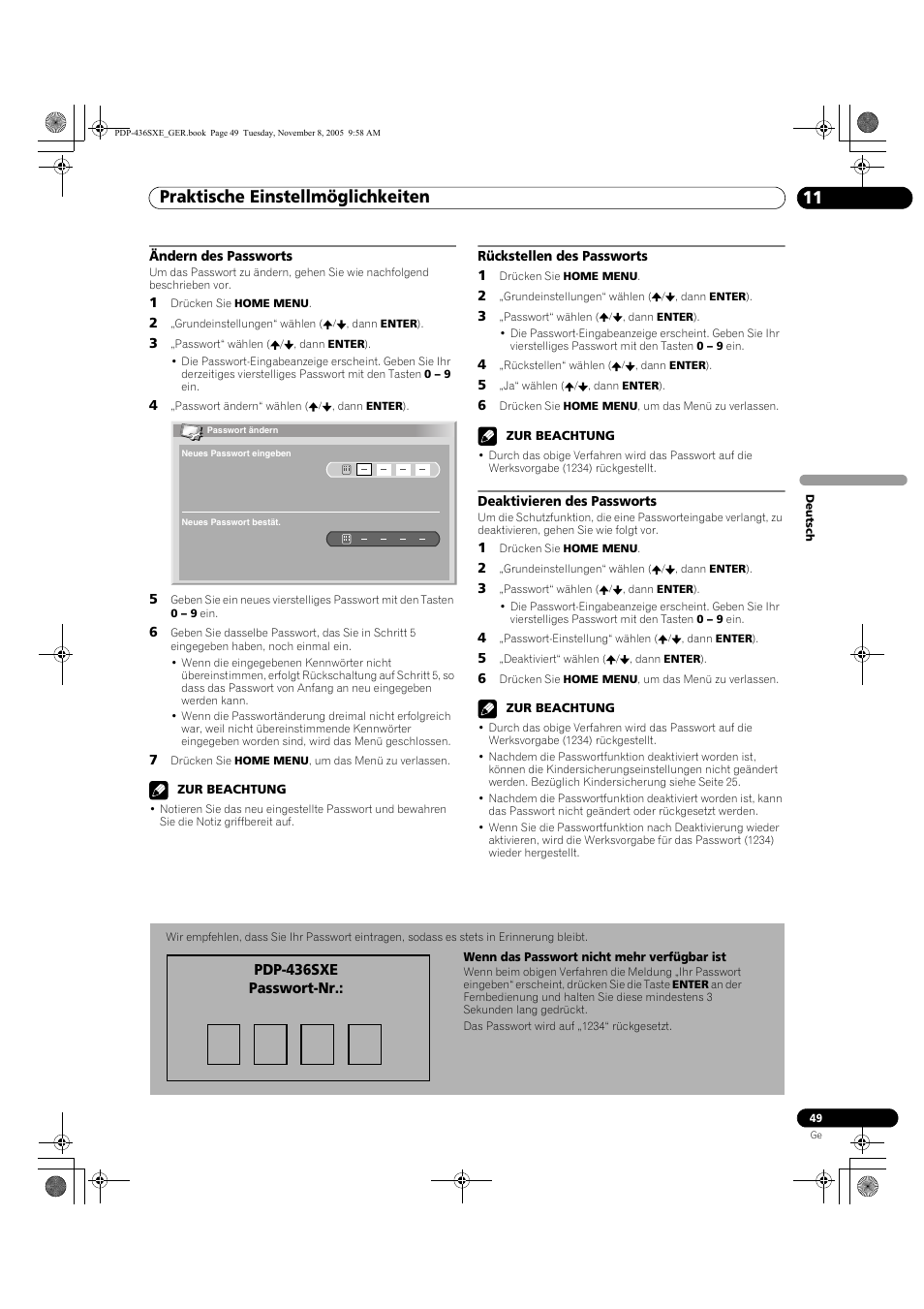 Praktische einstellmöglichkeiten 11 | Pioneer PDP-436SXE User Manual | Page 165 / 176