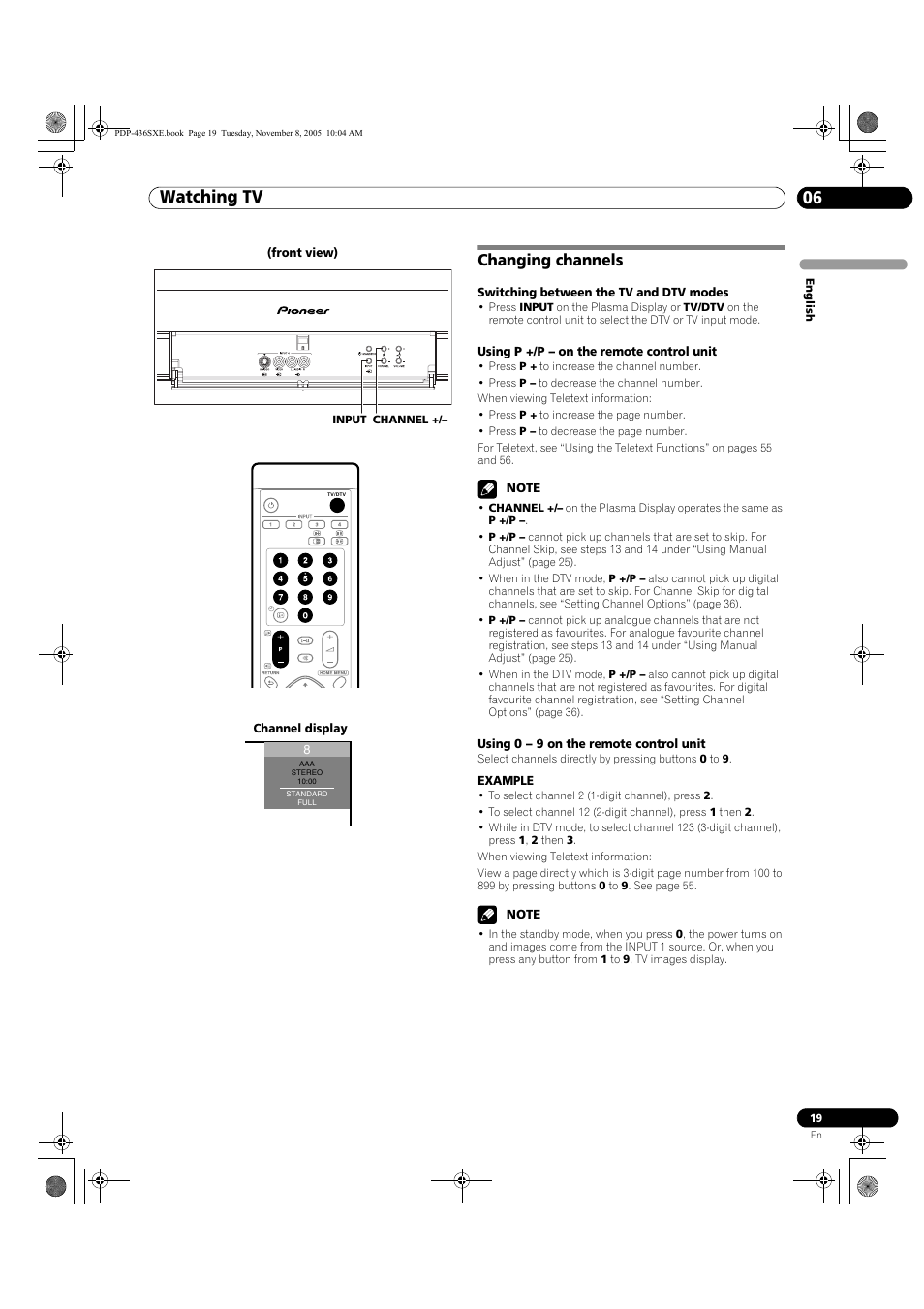 Changing channels, Watching tv 06 | Pioneer PDP-436SXE User Manual | Page 19 / 176