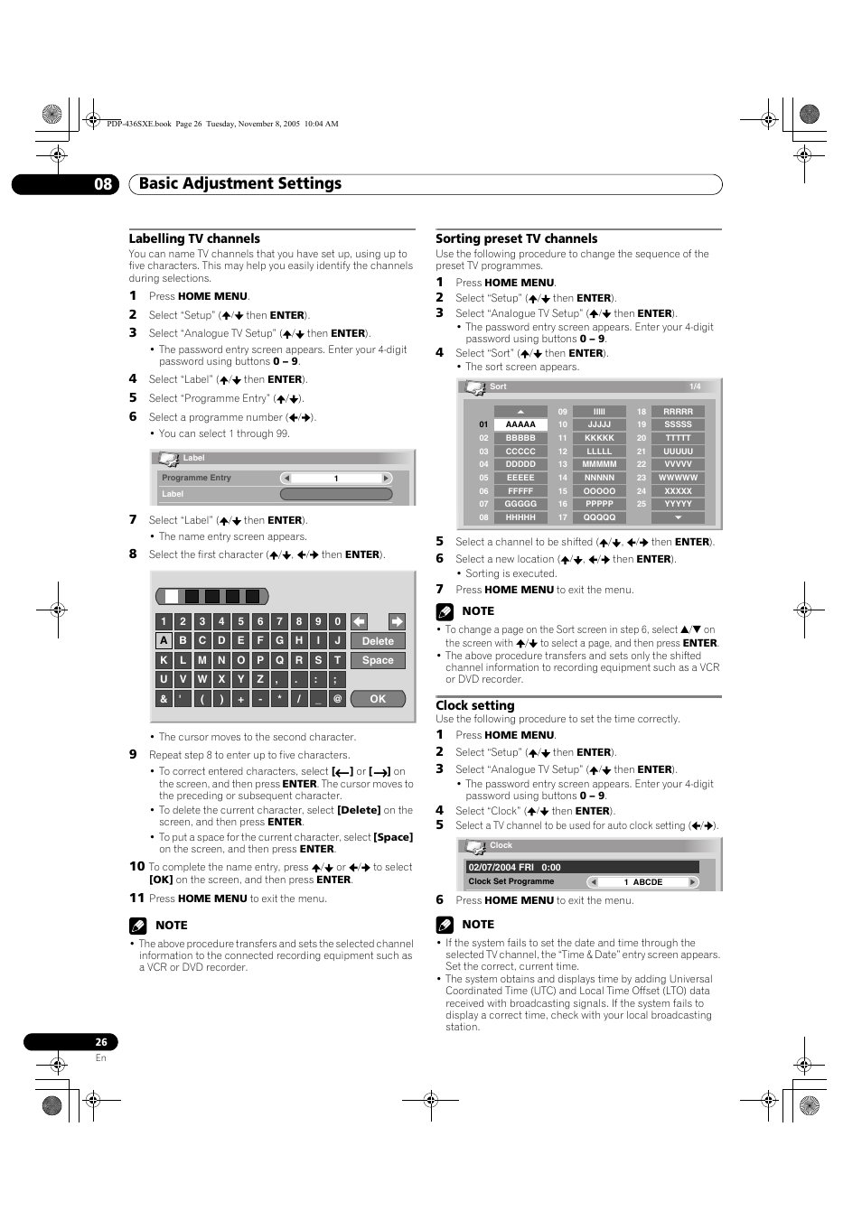 Basic adjustment settings 08 | Pioneer PDP-436SXE User Manual | Page 26 / 176