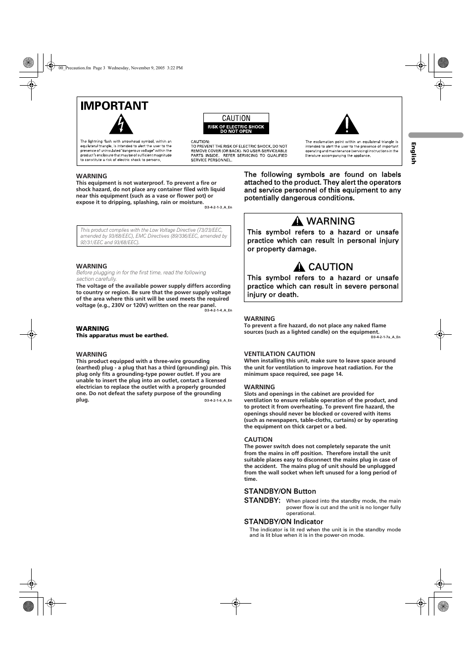 Warning, Caution | Pioneer PDP-436SXE User Manual | Page 3 / 176