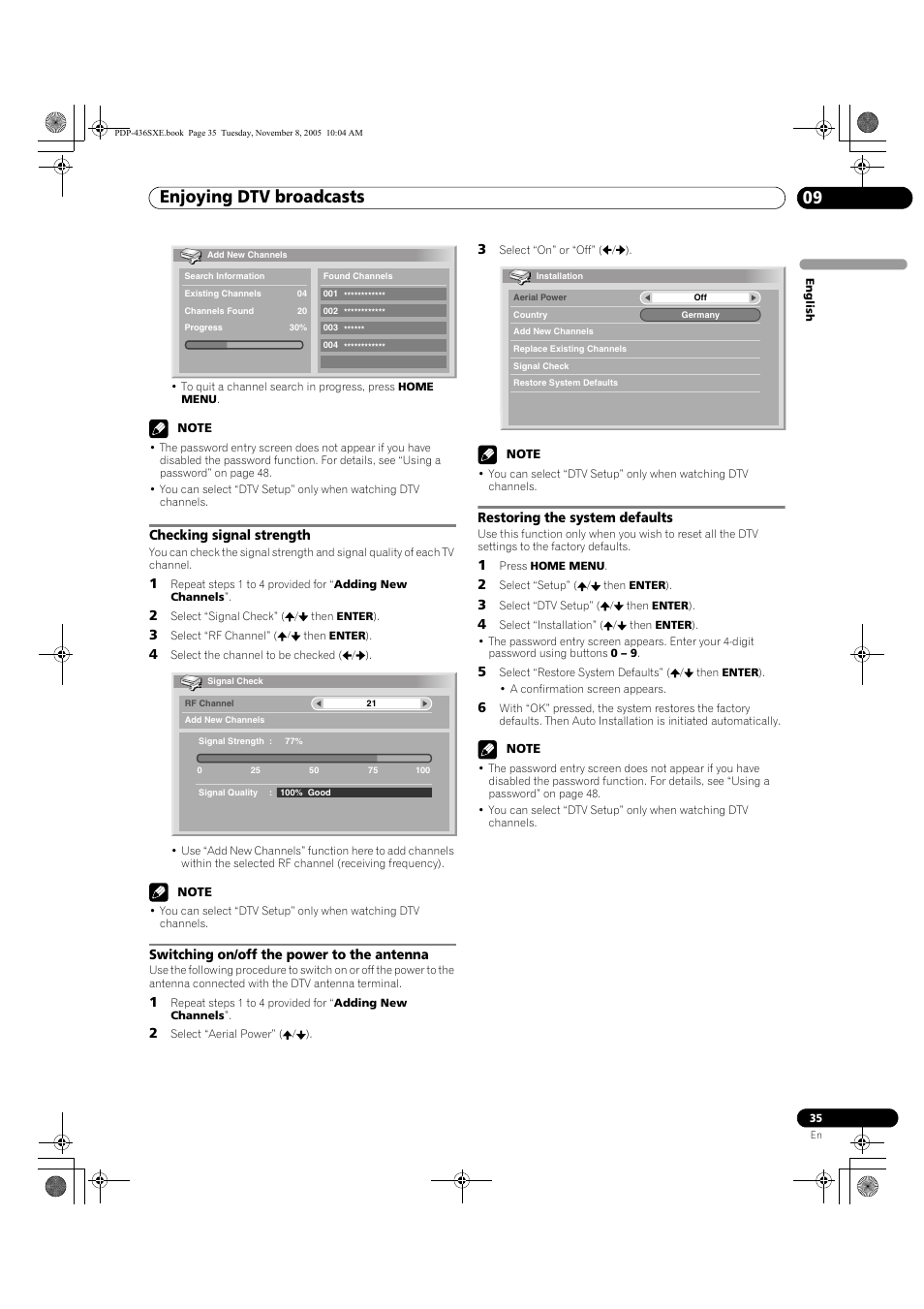 Enjoying dtv broadcasts 09 | Pioneer PDP-436SXE User Manual | Page 35 / 176