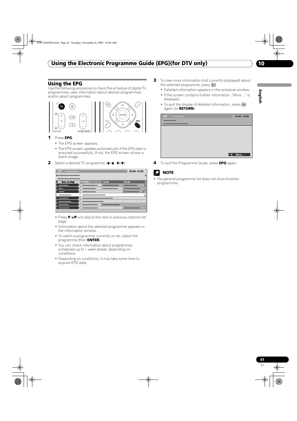 Using the epg | Pioneer PDP-436SXE User Manual | Page 41 / 176