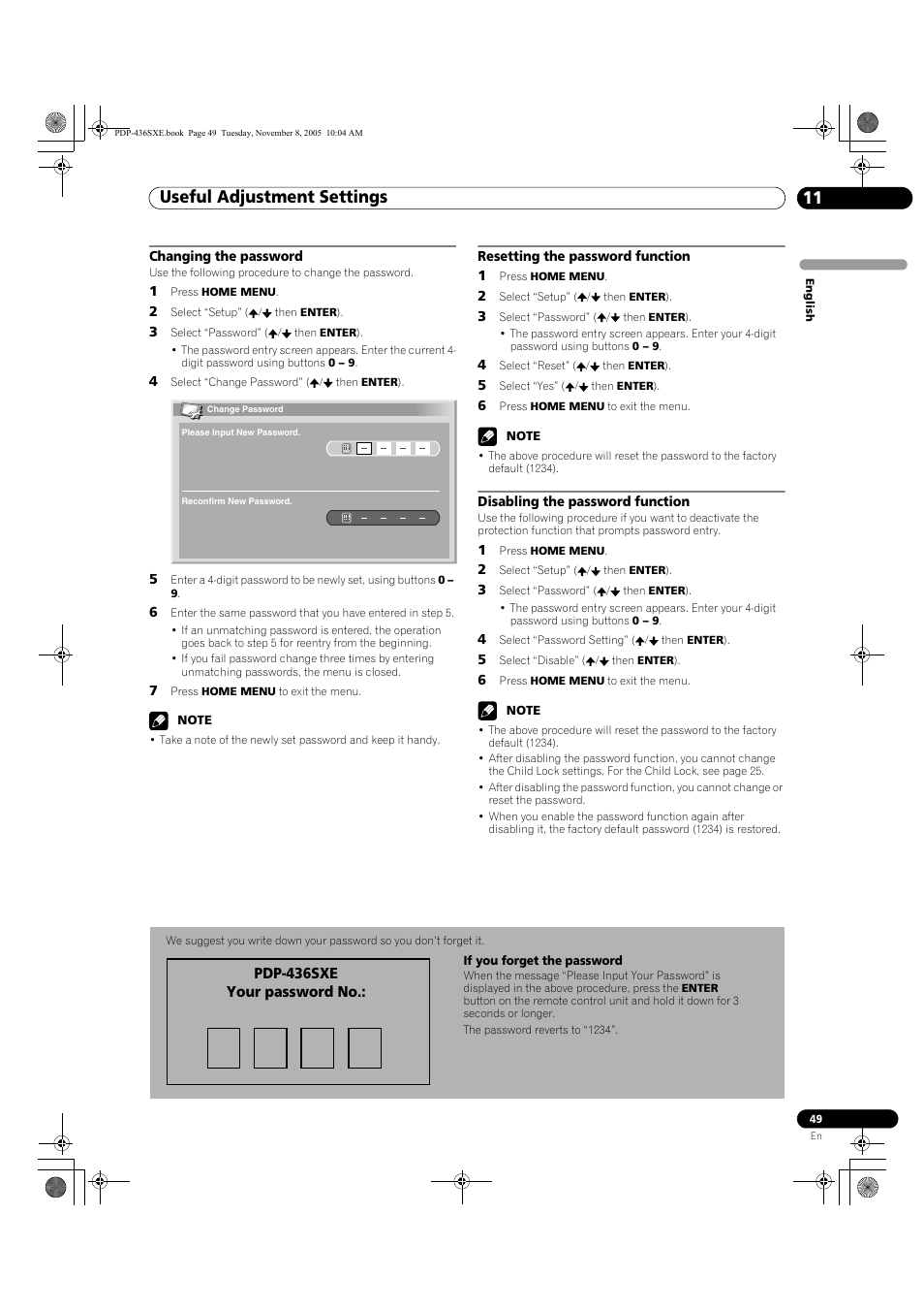Useful adjustment settings 11 | Pioneer PDP-436SXE User Manual | Page 49 / 176