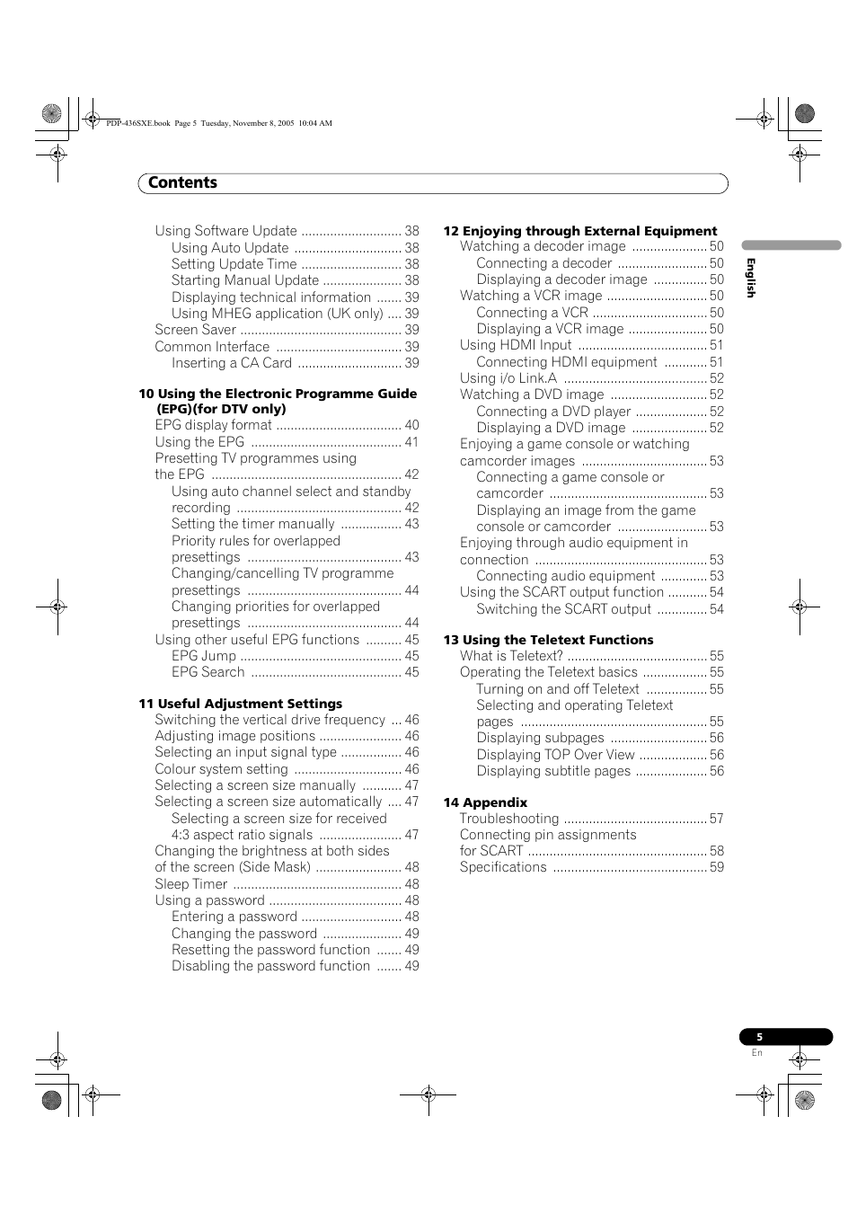 Pioneer PDP-436SXE User Manual | Page 5 / 176