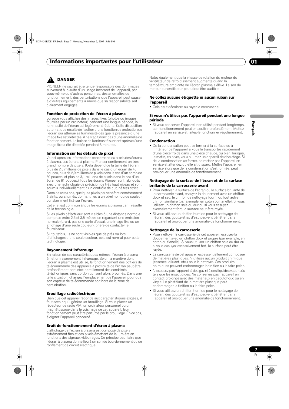 Informations importantes pour l’utilisateur 01 | Pioneer PDP-436SXE User Manual | Page 65 / 176