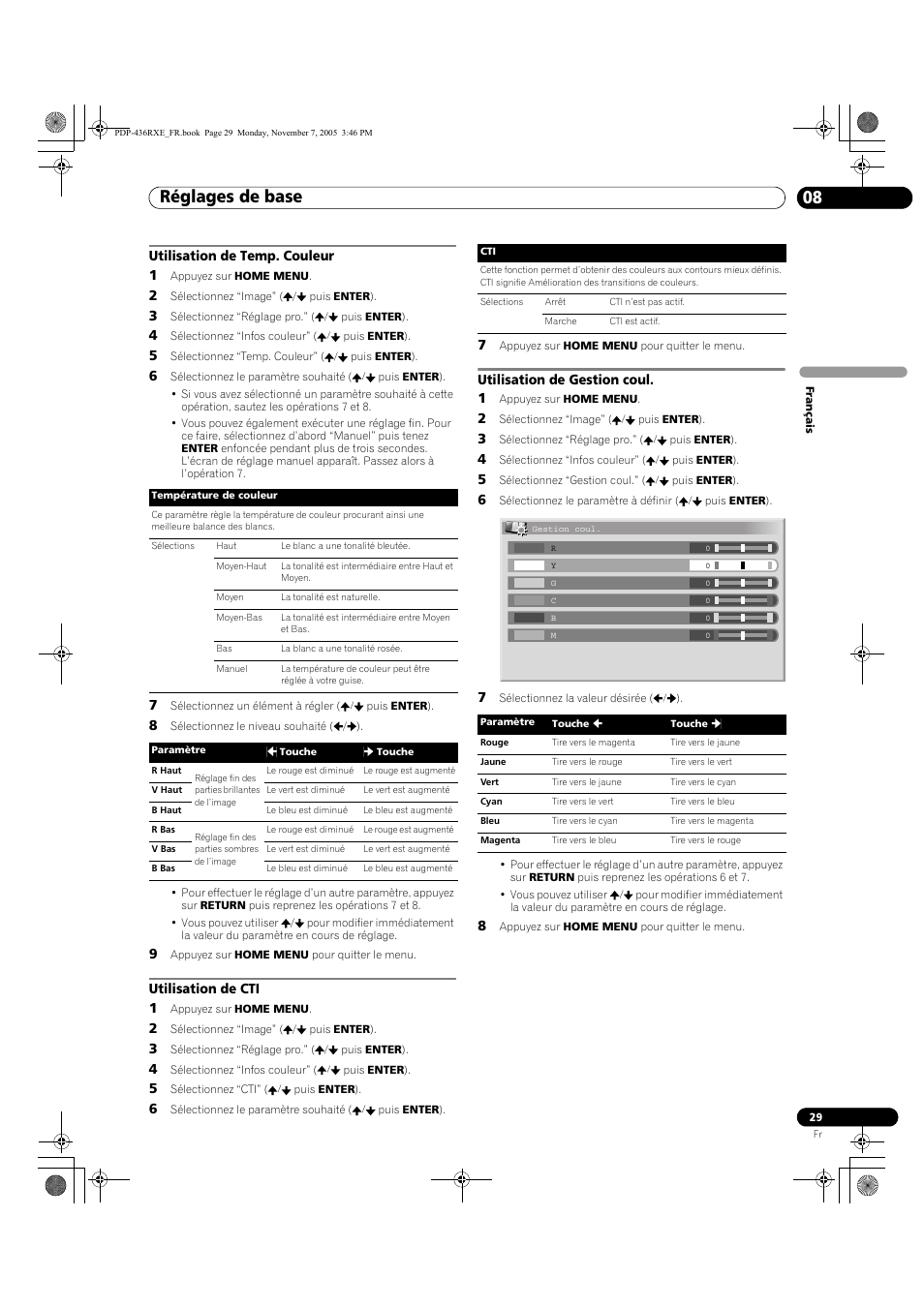 Réglages de base 08 | Pioneer PDP-436SXE User Manual | Page 87 / 176