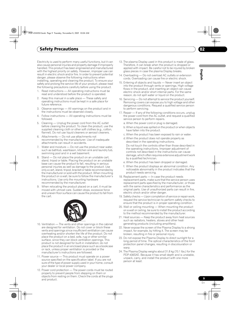 02 safety precautions, Safety precautions 02, Safety precautions | Pioneer PDP-436SXE User Manual | Page 9 / 176