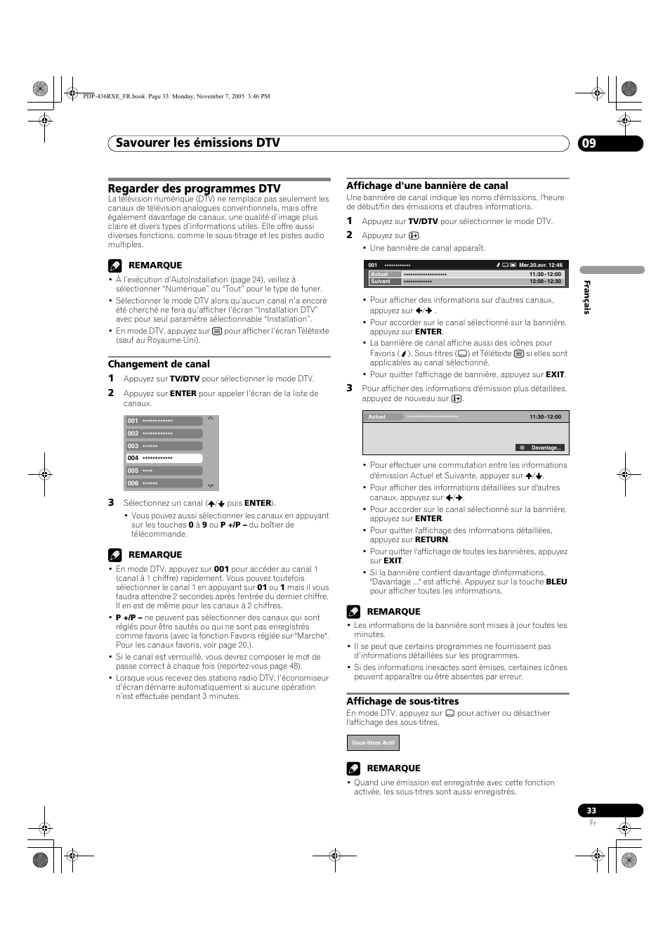 09 savourer les émissions dtv, Regarder des programmes dtv, Savourer les émissions dtv 09 | Savourer les émissions dtv | Pioneer PDP-436SXE User Manual | Page 91 / 176