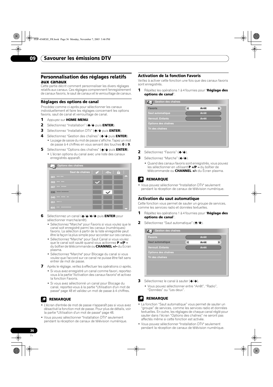 Personnalisation des réglages relatifs aux canaux, Savourer les émissions dtv 09 | Pioneer PDP-436SXE User Manual | Page 94 / 176