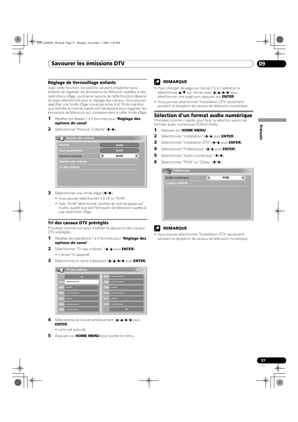 Sélection d'un format audio numérique, Savourer les émissions dtv 09 | Pioneer PDP-436SXE User Manual | Page 95 / 176