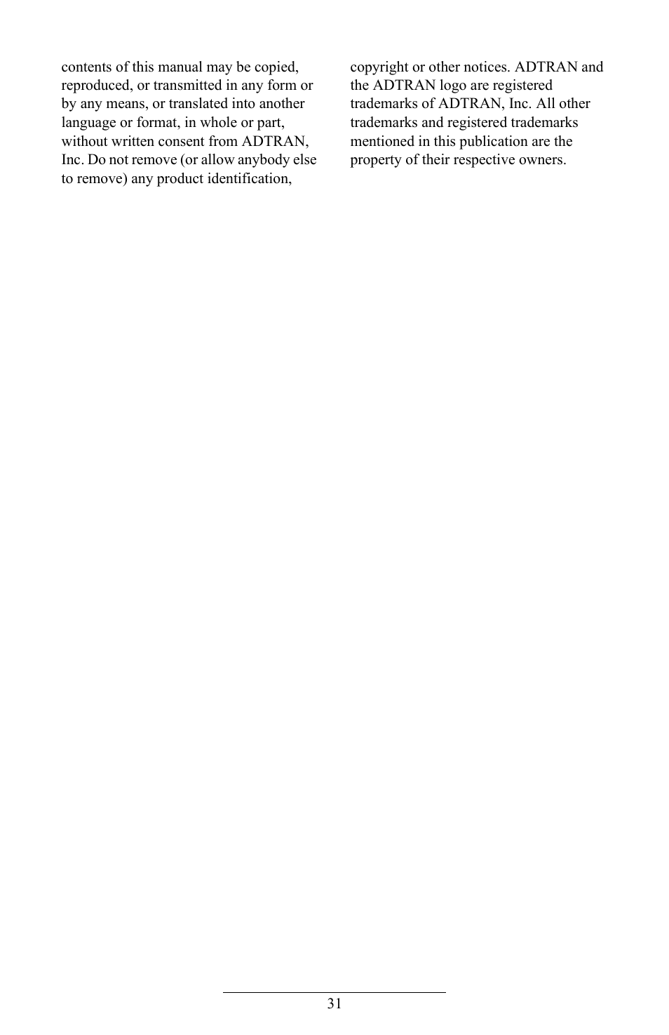 Disclaimer, Governing law | ADTRAN IP601SIP User Manual | Page 34 / 35