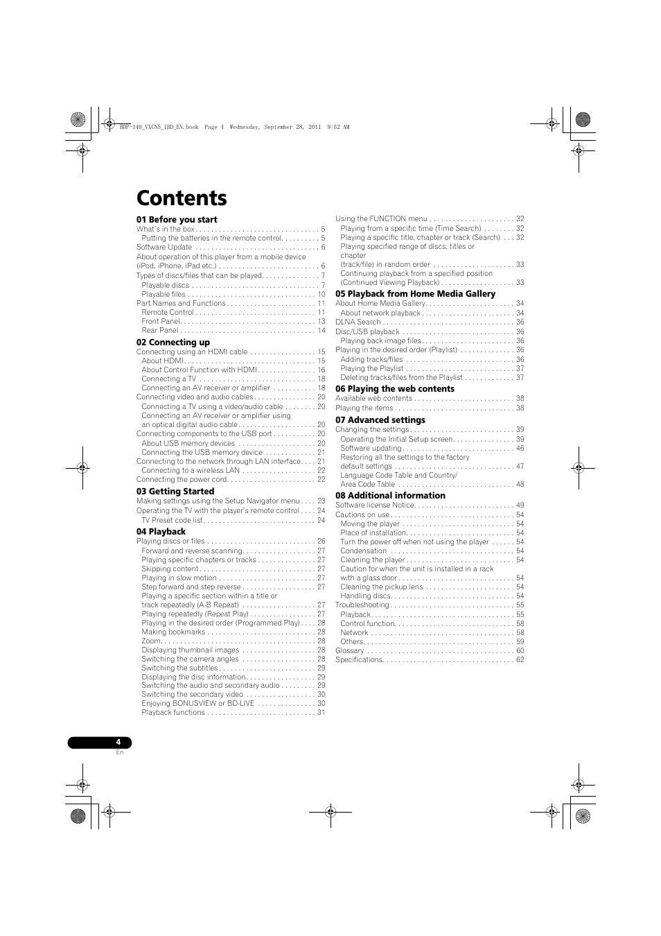 Pioneer BDP-LX55 User Manual | Page 4 / 64