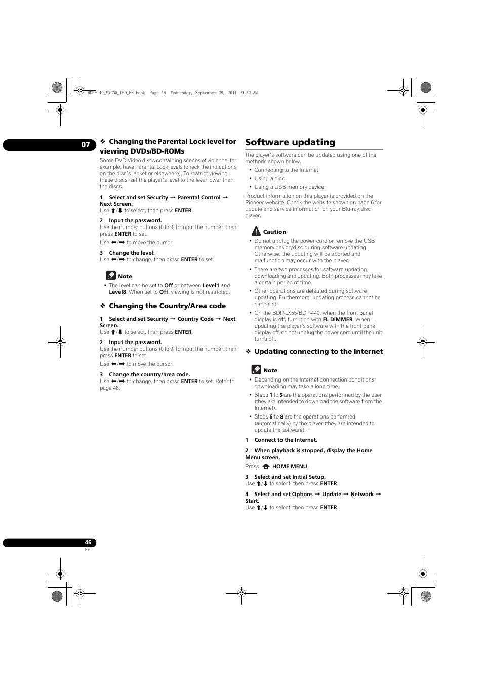 Software updating | Pioneer BDP-LX55 User Manual | Page 46 / 64