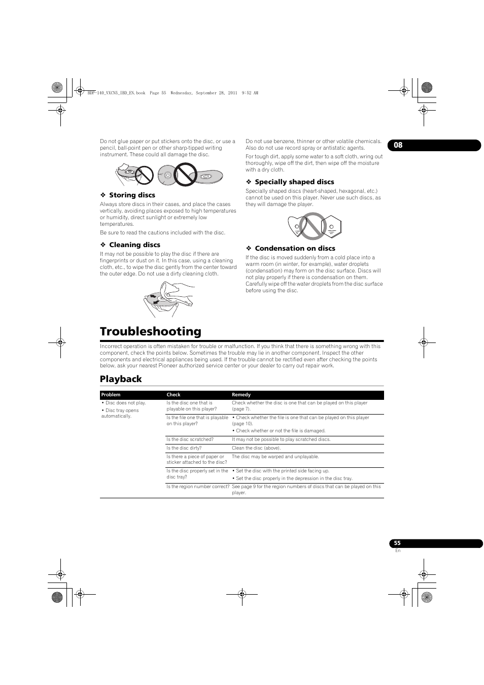 Troubleshooting, Playback | Pioneer BDP-LX55 User Manual | Page 55 / 64