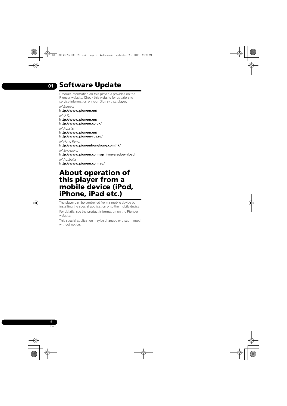 Software update | Pioneer BDP-LX55 User Manual | Page 6 / 64