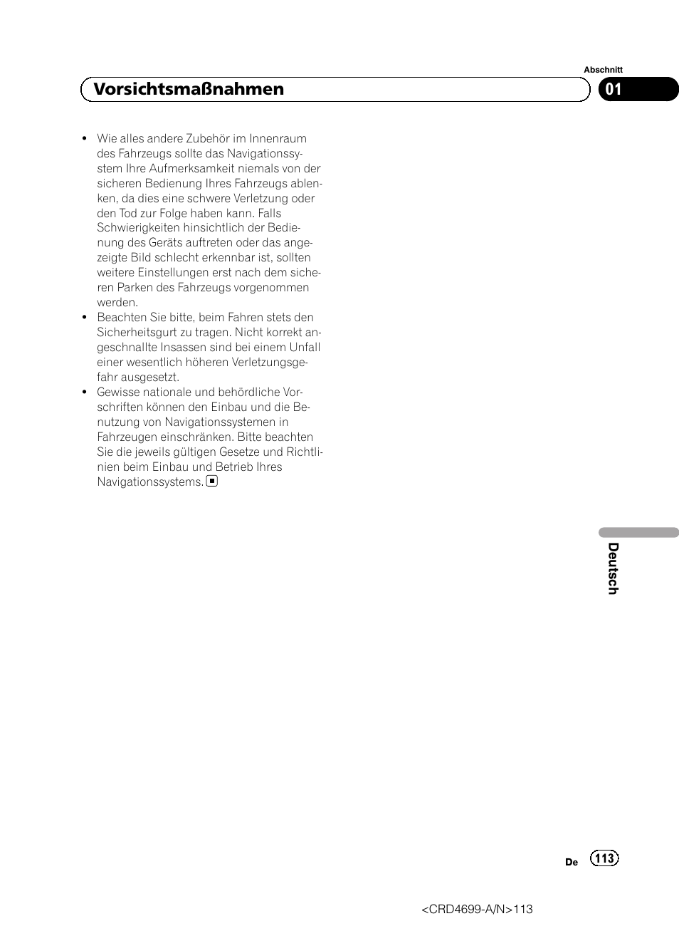 01 vorsichtsmaßnahmen | Pioneer AVIC-F50BT User Manual | Page 113 / 168