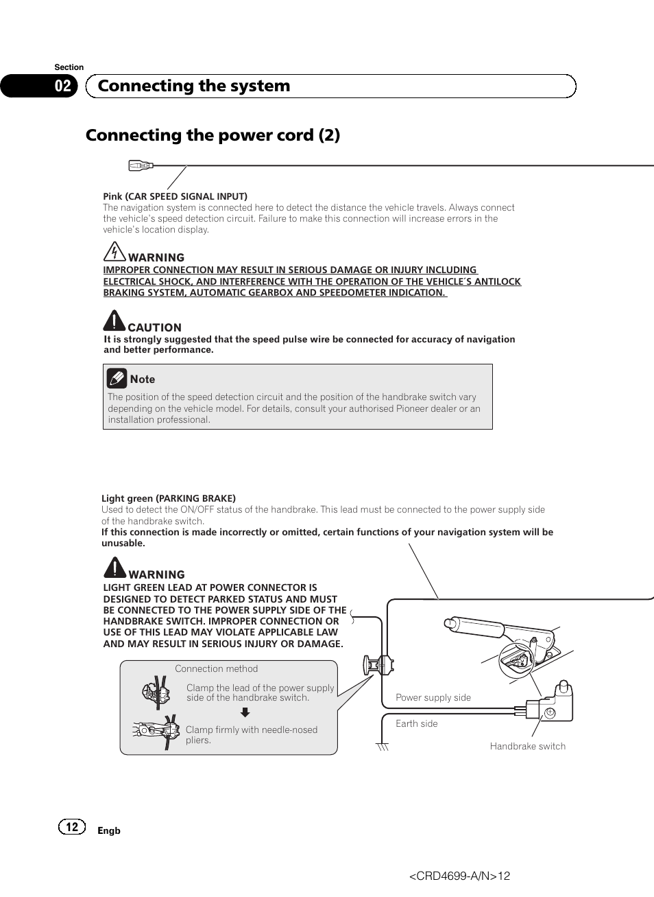 Connecting the power cord (2), 02 connecting the system | Pioneer AVIC-F50BT User Manual | Page 12 / 168