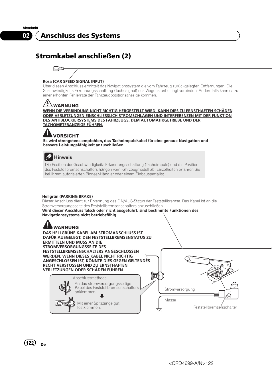 Stromkabel anschließen (2), 02 anschluss des systems | Pioneer AVIC-F50BT User Manual | Page 122 / 168