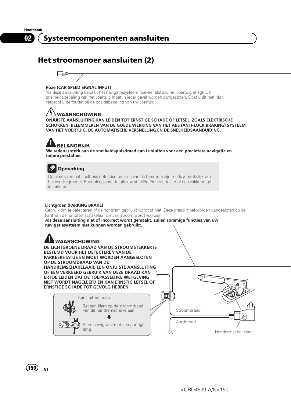 Het stroomsnoer aansluiten (2), 02 systeemcomponenten aansluiten | Pioneer AVIC-F50BT User Manual | Page 150 / 168