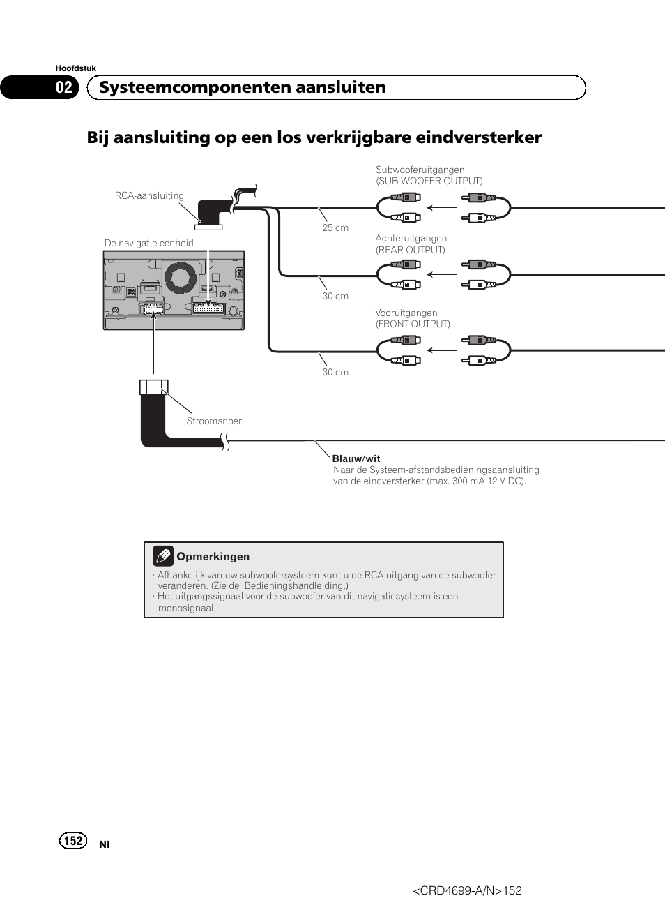 Bij aansluiting op een los verkrijgbare, Eindversterker, 02 systeemcomponenten aansluiten | Pioneer AVIC-F50BT User Manual | Page 152 / 168