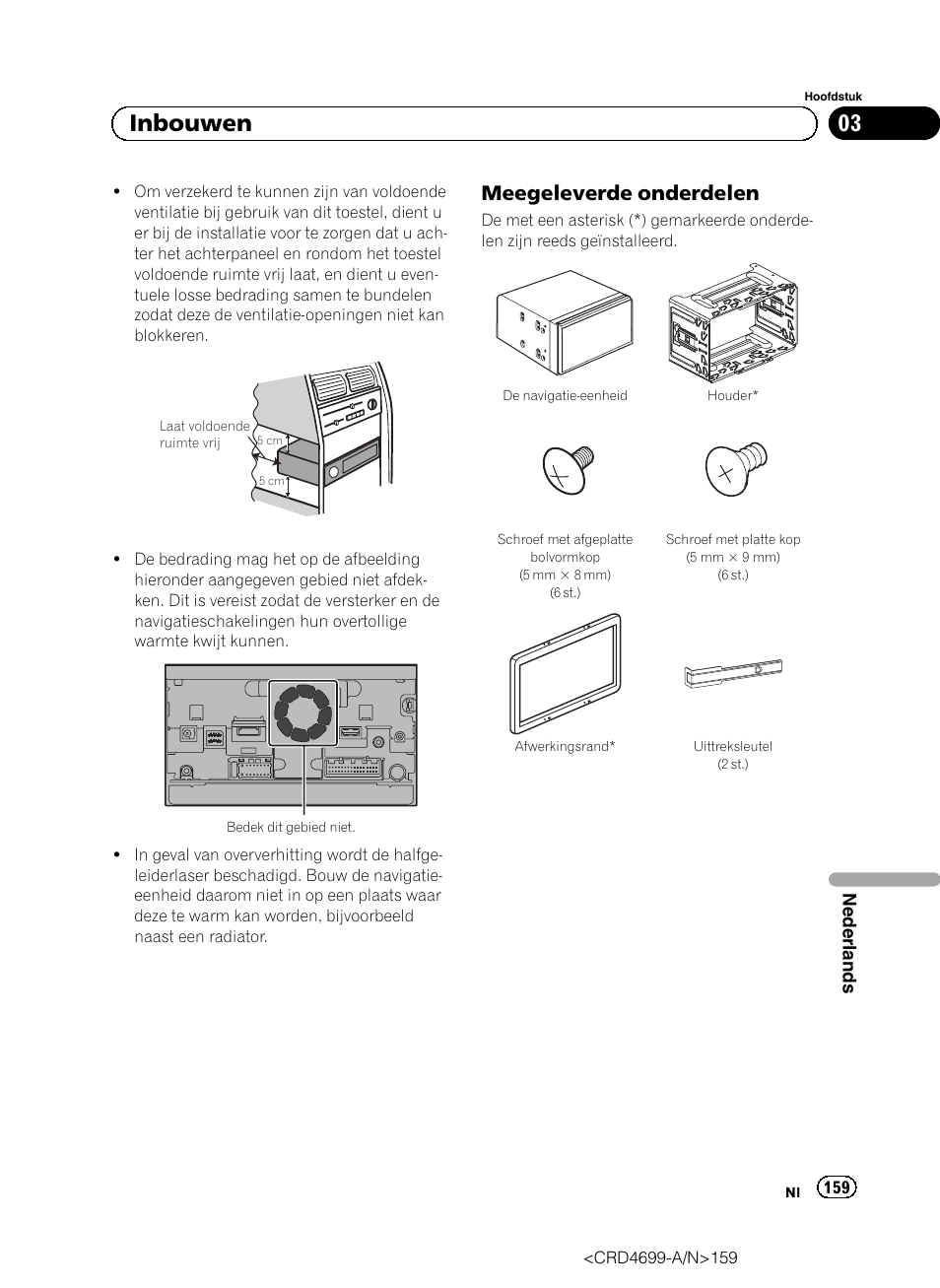Meegeleverde onderdelen 159, 03 inbouwen, Meegeleverde onderdelen | Pioneer AVIC-F50BT User Manual | Page 159 / 168