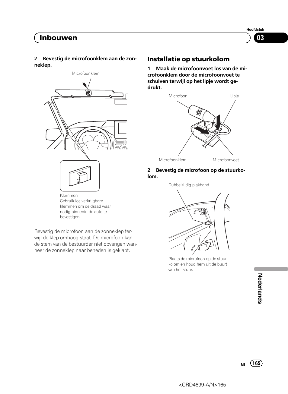 Installatie op stuurkolom 165, 03 inbouwen, Installatie op stuurkolom | Pioneer AVIC-F50BT User Manual | Page 165 / 168