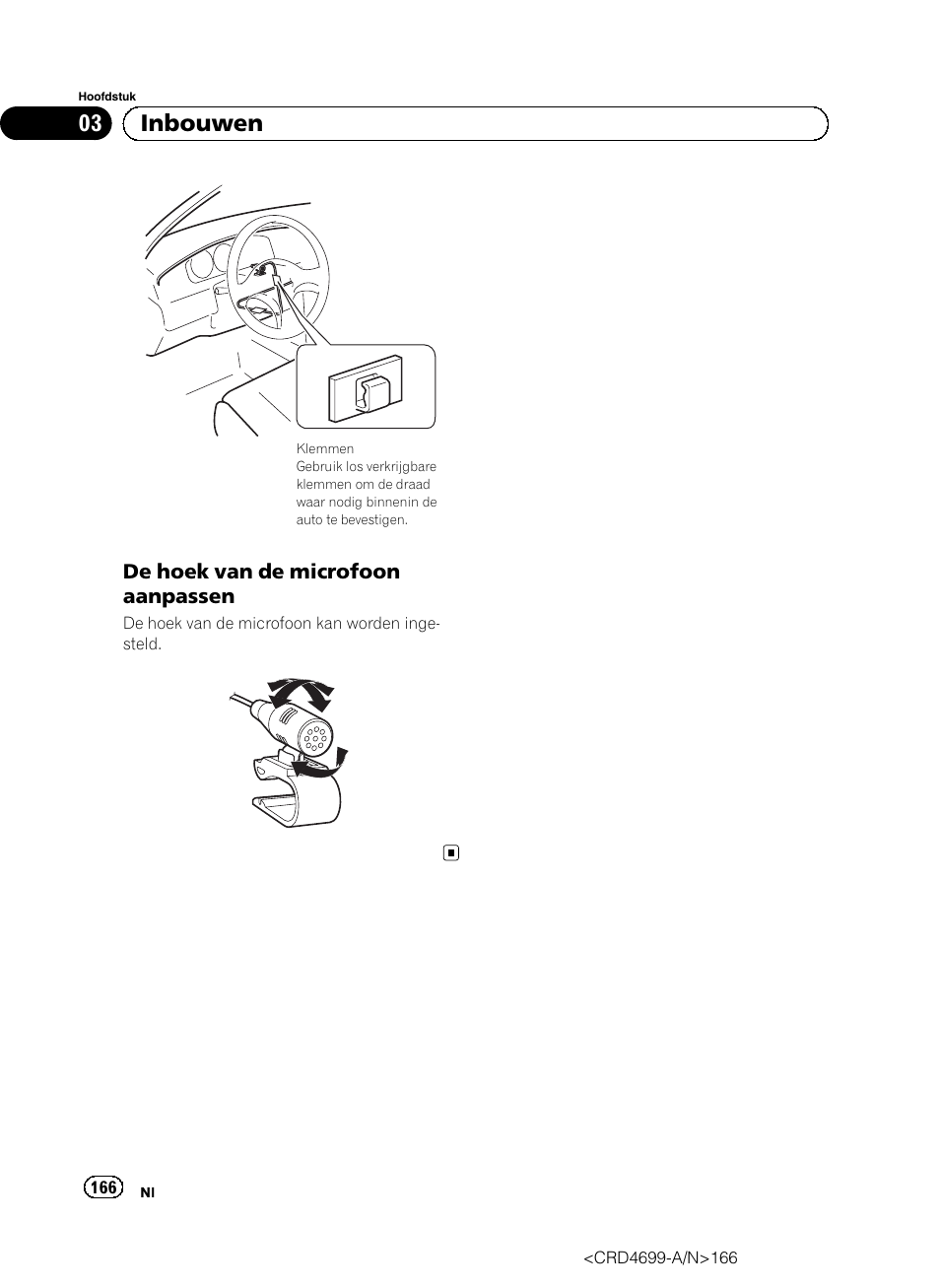 De hoek van de microfoon, Aanpassen, 03 inbouwen | Pioneer AVIC-F50BT User Manual | Page 166 / 168