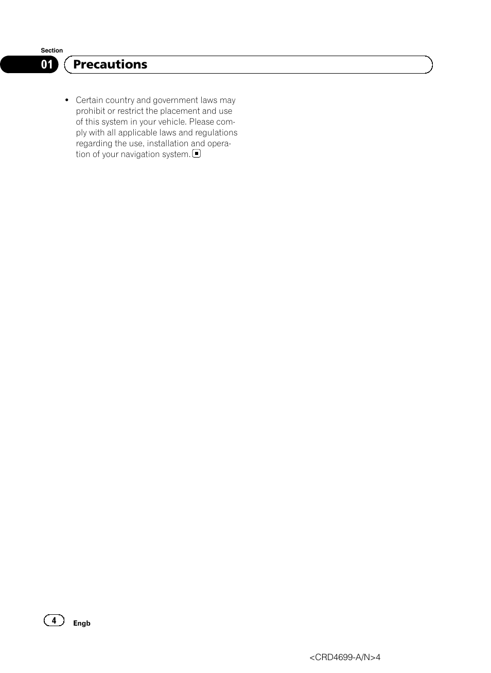 01 precautions | Pioneer AVIC-F50BT User Manual | Page 4 / 168