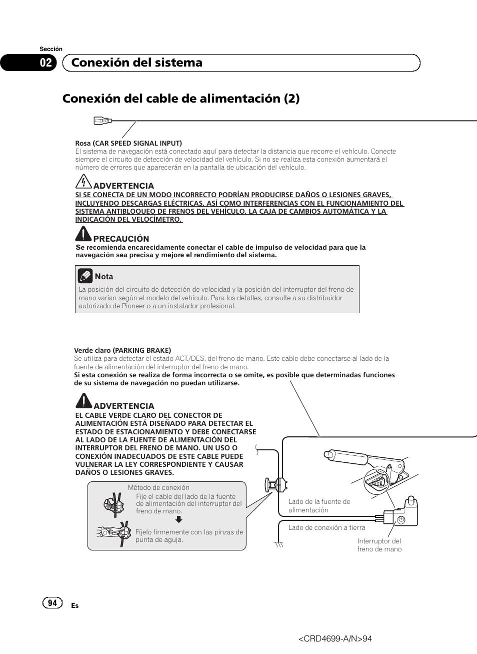 Conexión del cable de alimentación (2), 02 conexión del sistema | Pioneer AVIC-F50BT User Manual | Page 94 / 168