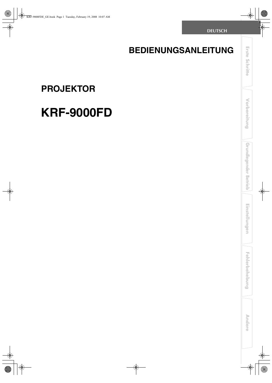 Krf-9000fd, Projektor, Bedienungsanleitung | Pioneer KRF-9000FD User Manual | Page 157 / 259