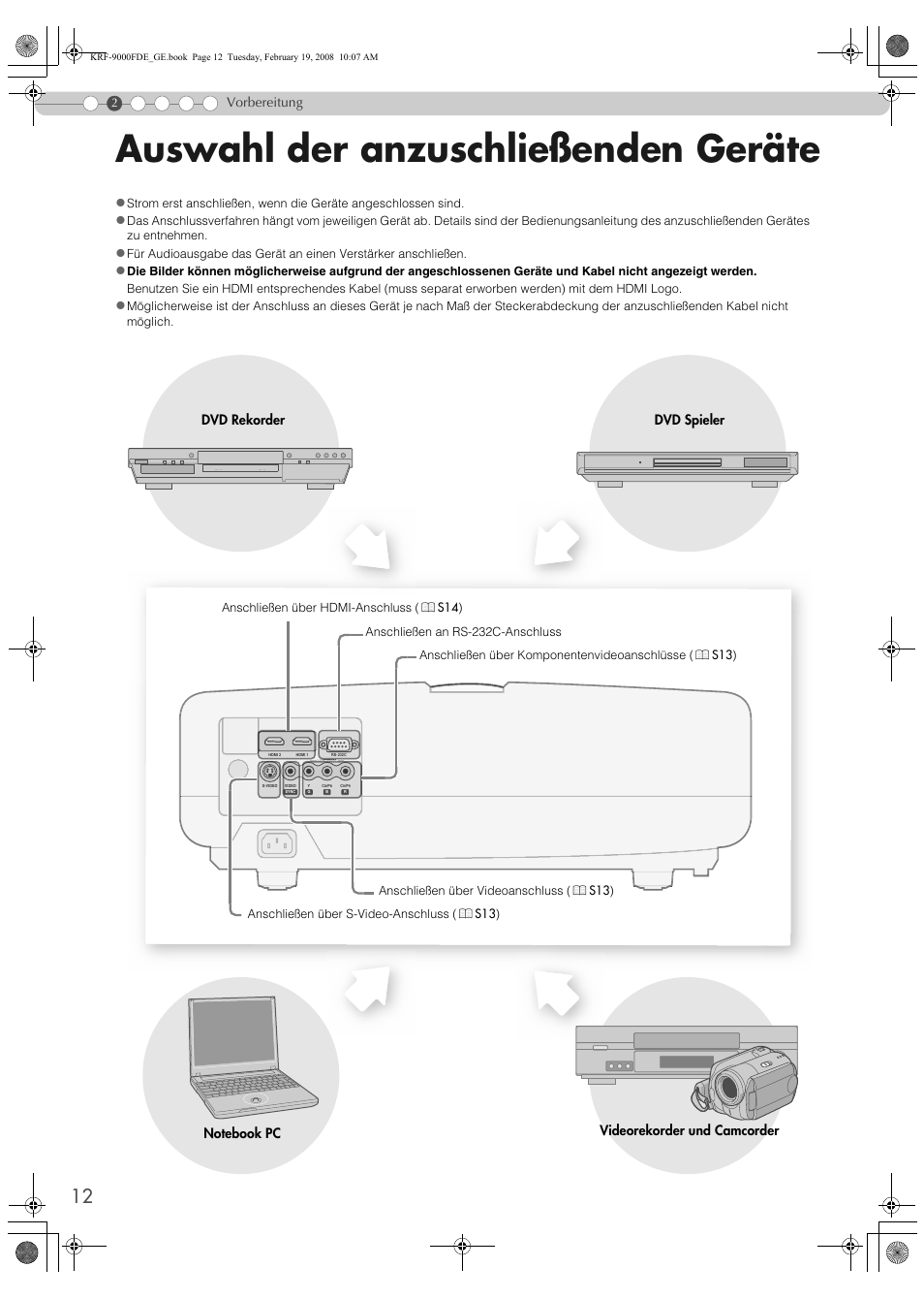 Vorbereitung, Auswahl der anzuschließenden geräte, Tung | Pioneer KRF-9000FD User Manual | Page 168 / 259