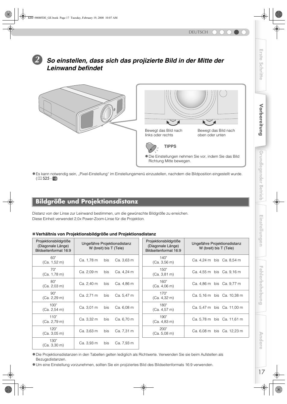 Bildgröße und projektionsdistanz, S17) | Pioneer KRF-9000FD User Manual | Page 173 / 259
