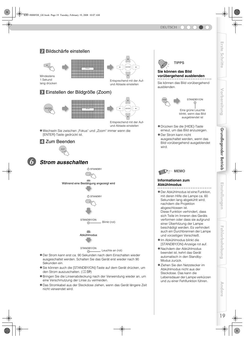 Des (p, S19), Abkühlmodus (p | Strom ausschalten | Pioneer KRF-9000FD User Manual | Page 175 / 259