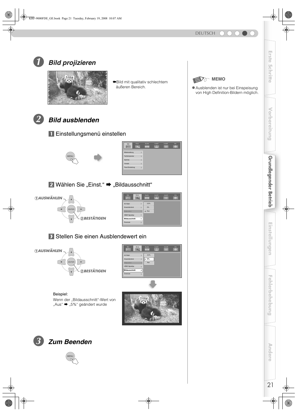 Bild projizieren, Bild ausblenden, Zum beenden | Pioneer KRF-9000FD User Manual | Page 177 / 259