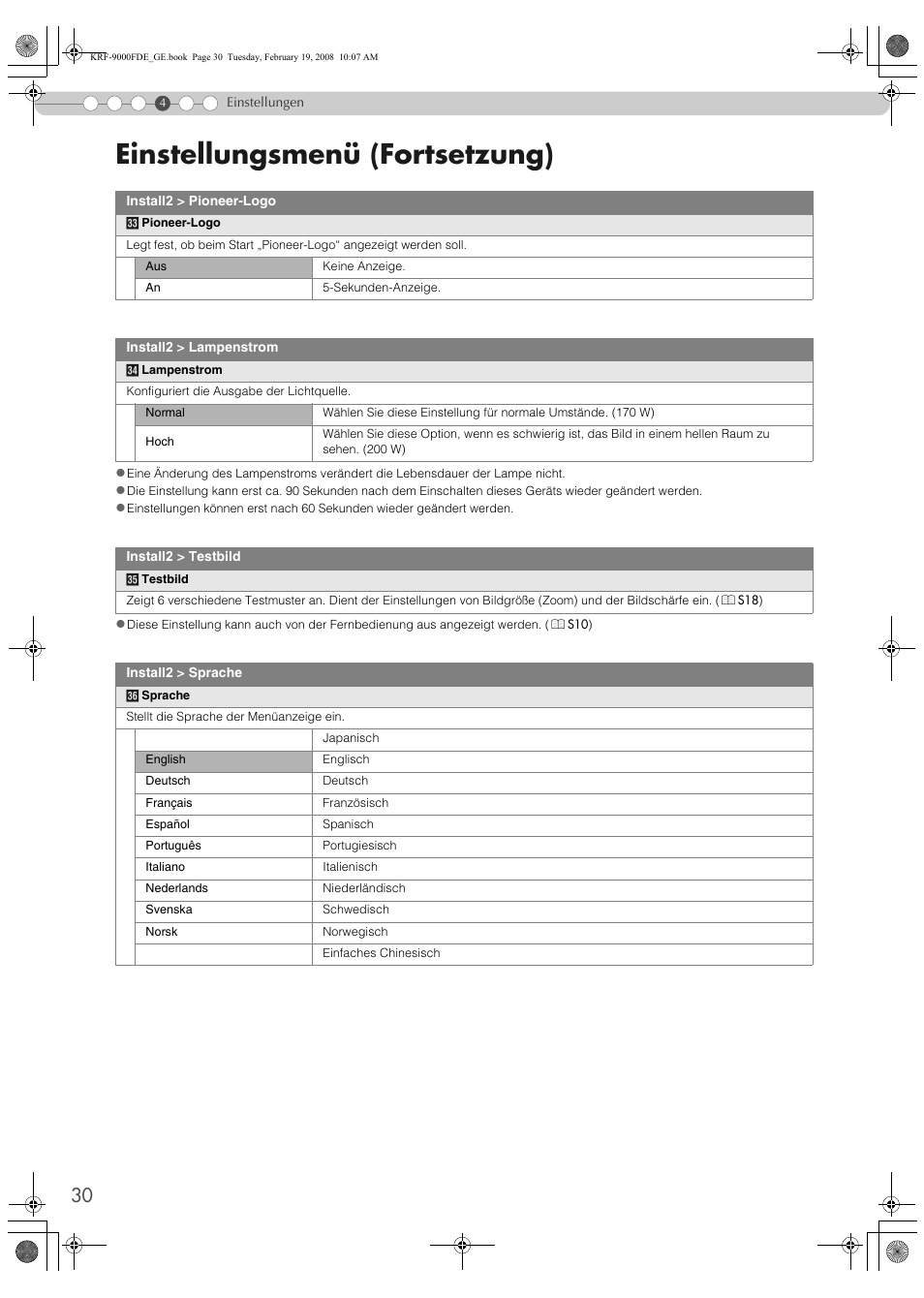 Einstellungsmenü (fortsetzung) | Pioneer KRF-9000FD User Manual | Page 186 / 259