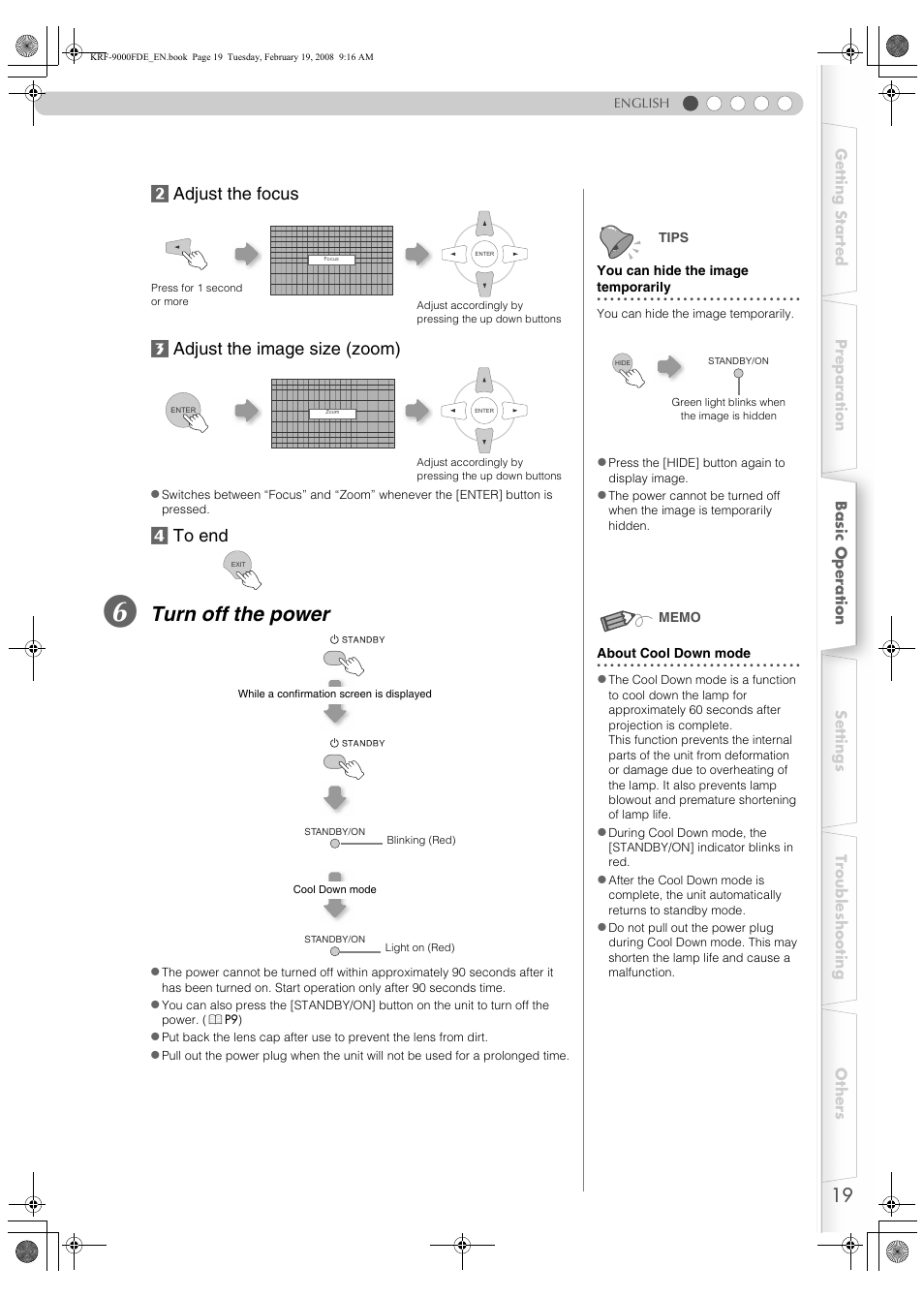 Orarily (p, P19), Turn off the power | Pioneer KRF-9000FD User Manual | Page 19 / 259