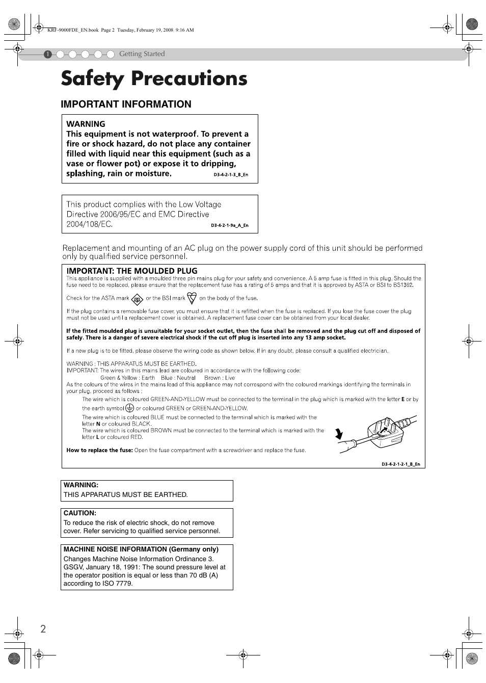 Getting started, Safety precautions | Pioneer KRF-9000FD User Manual | Page 2 / 259