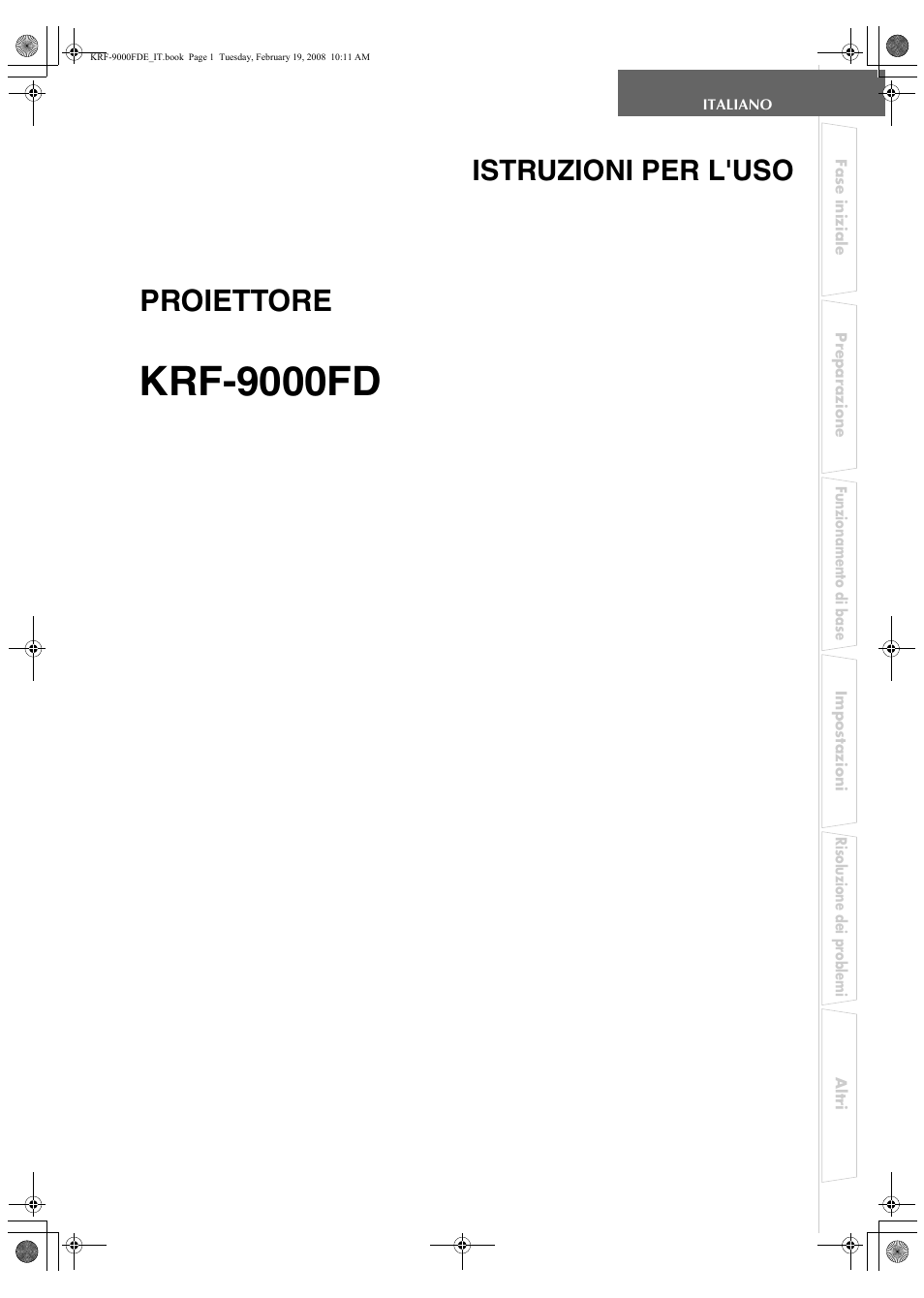 Krf-9000fd, Proiettore, Istruzioni per l'uso | Pioneer KRF-9000FD User Manual | Page 209 / 259