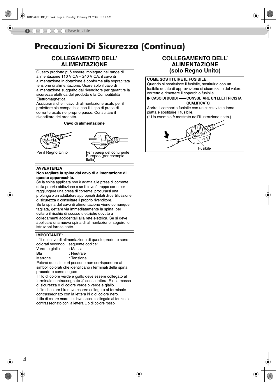 Precauzioni di sicurezza (continua) | Pioneer KRF-9000FD User Manual | Page 212 / 259