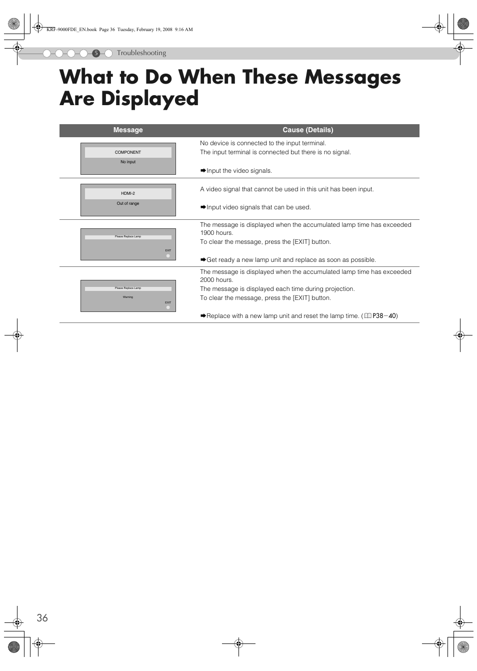 What to do when these messages are displayed, What to do when these messages, Are displayed | Pioneer KRF-9000FD User Manual | Page 36 / 259