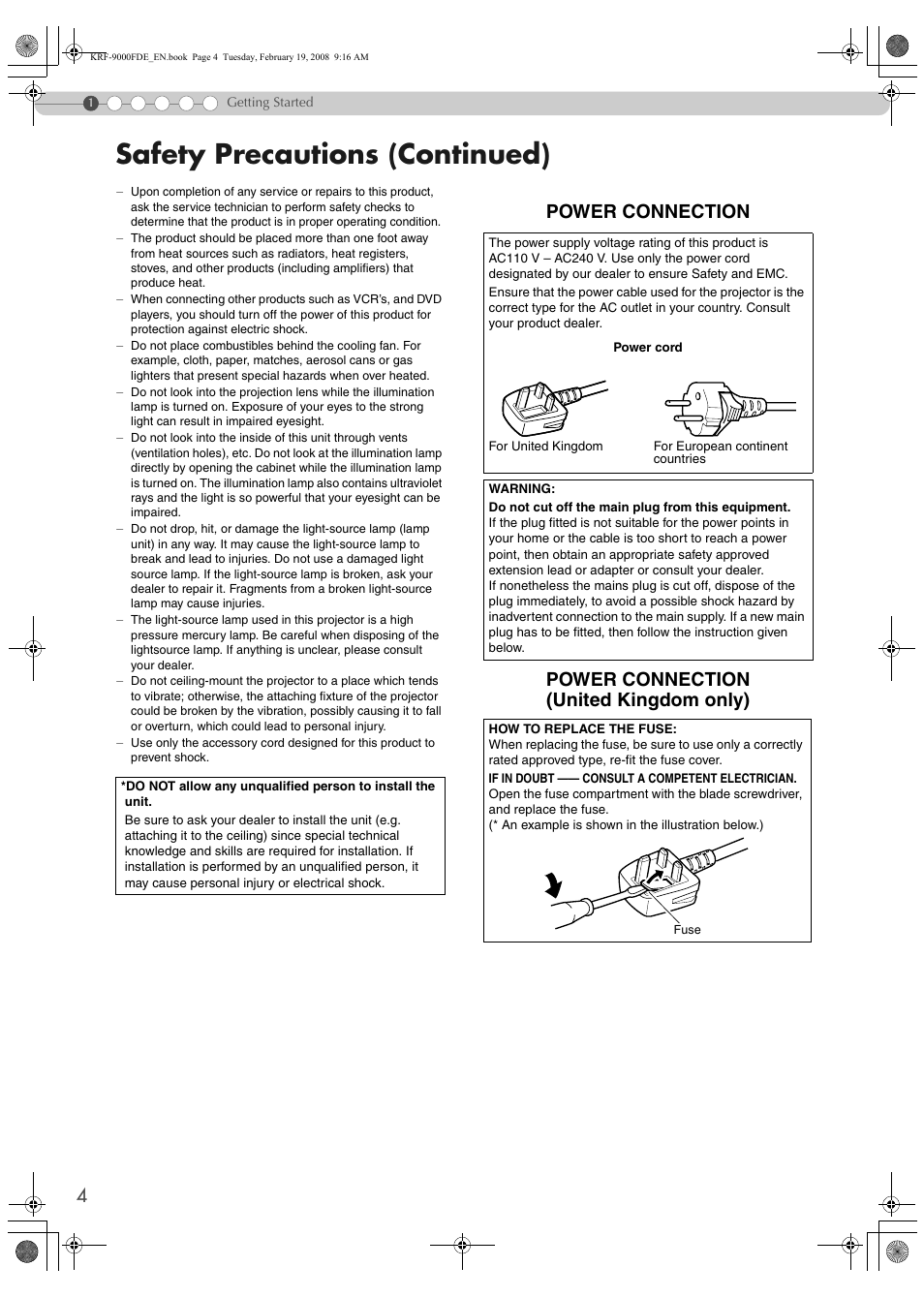 Safety precautions (continued) | Pioneer KRF-9000FD User Manual | Page 4 / 259