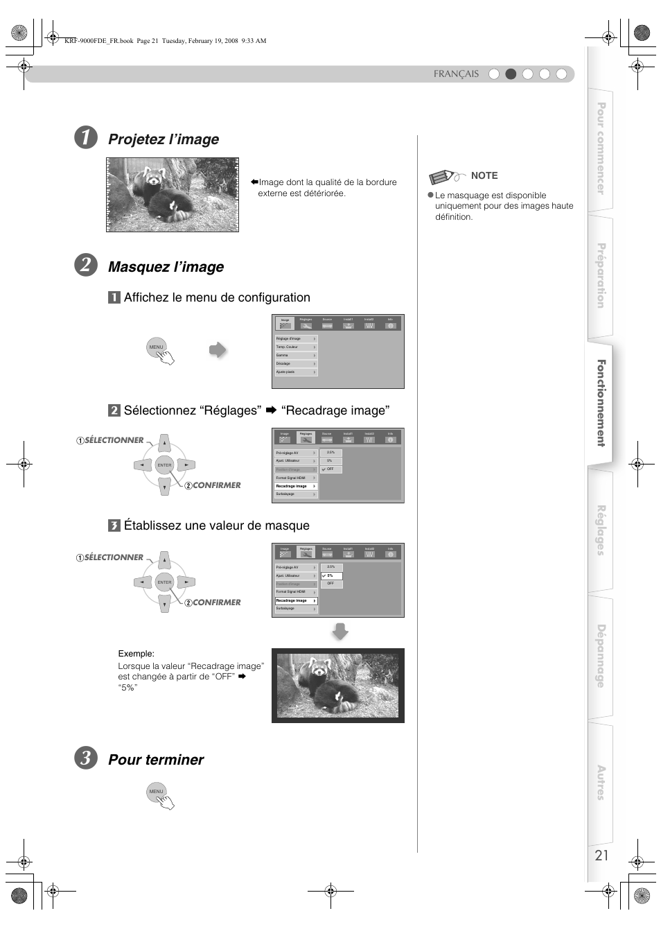 Projetez l’image, Masquez l’image, Pour terminer | Français | Pioneer KRF-9000FD User Manual | Page 73 / 259