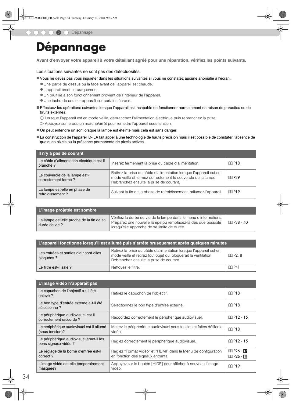 Dépannage, Pannage | Pioneer KRF-9000FD User Manual | Page 86 / 259